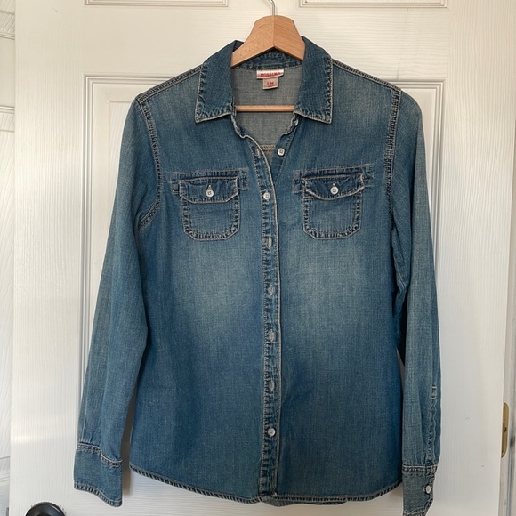 Lightweight Lightly Distressed Denim Button-Up Shirt - Picture 2 of 4